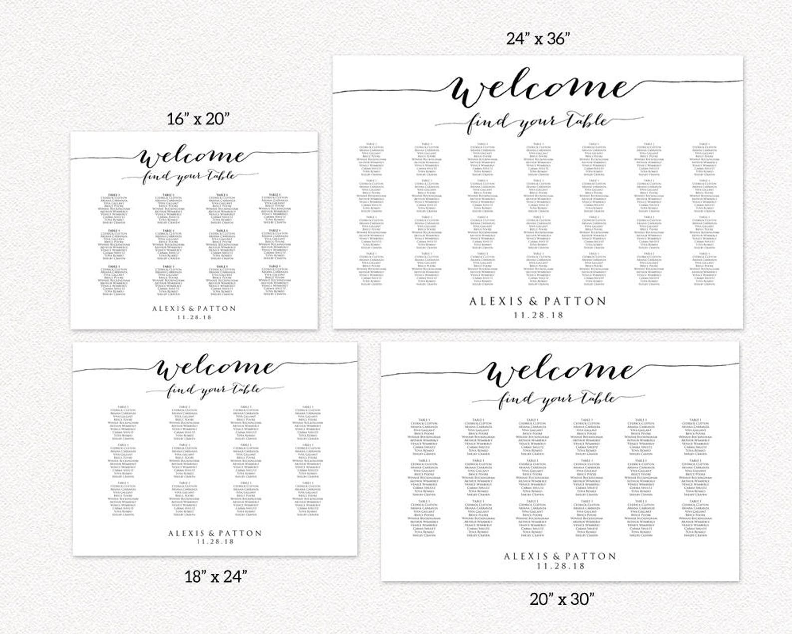 Welcome Wedding Seating Chart Template In FOUR Sizes 16x20 Etsy