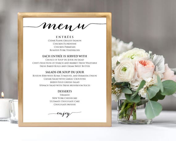 Wedding Menu Sign Template 8x10 Wedding Menu Poster Diy Etsy
