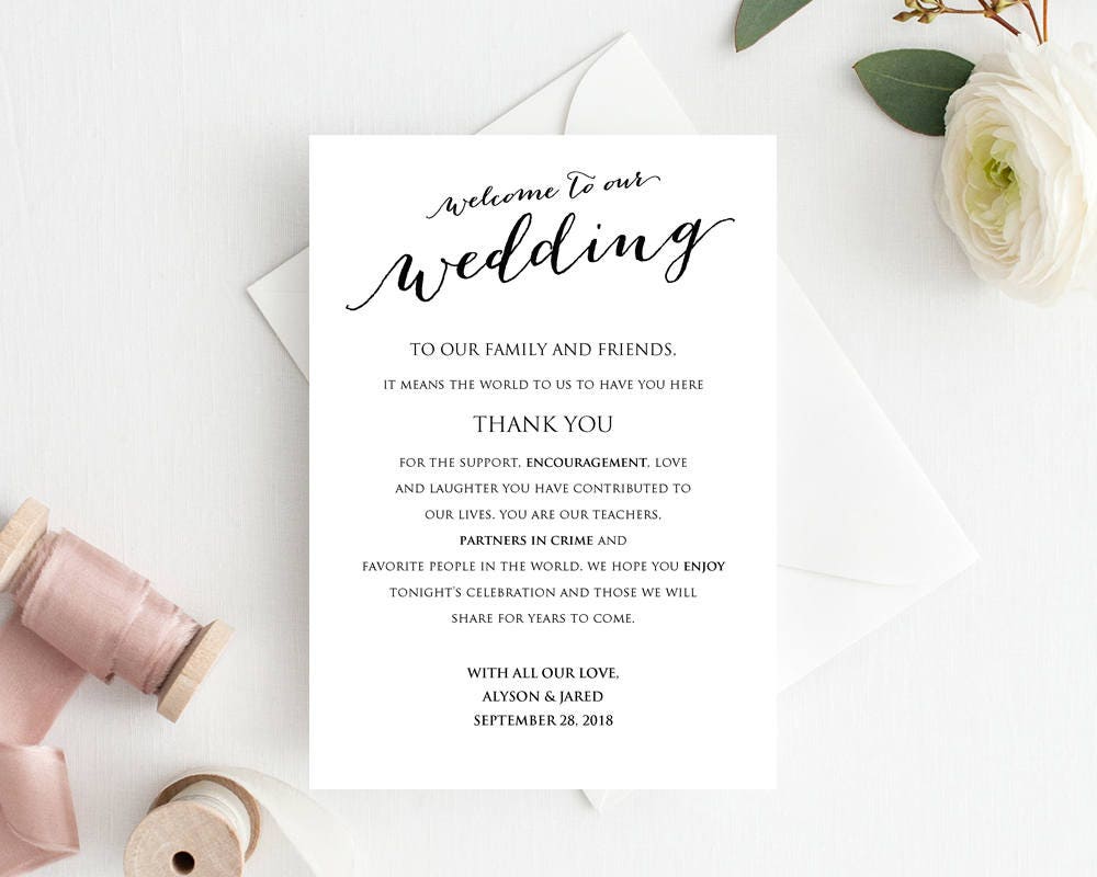 Welcome To Our Wedding Card Itinerary Details Thank You Etsy