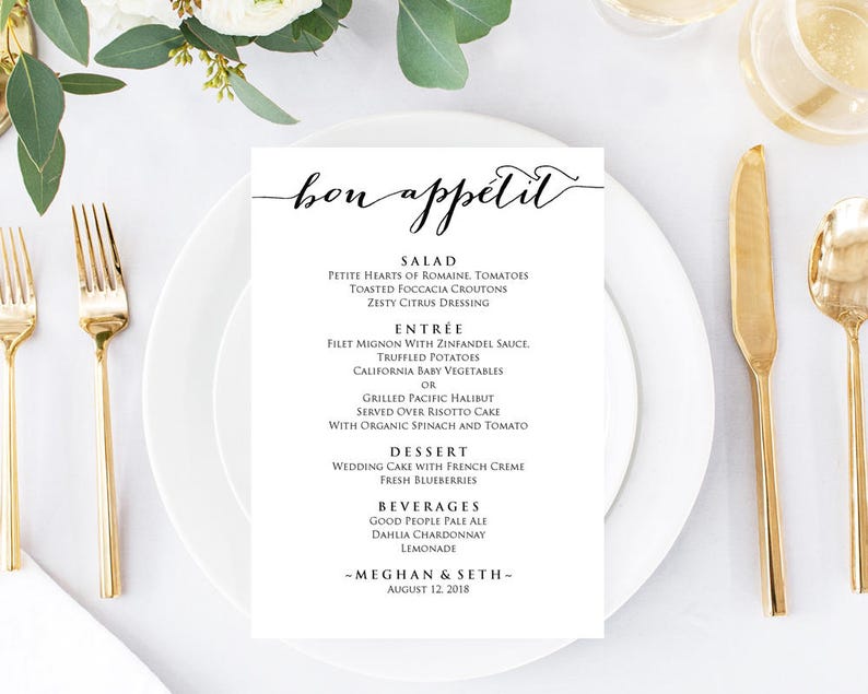 Bon Appétit Wedding Menu Templates Bon Appetit Editable Etsy