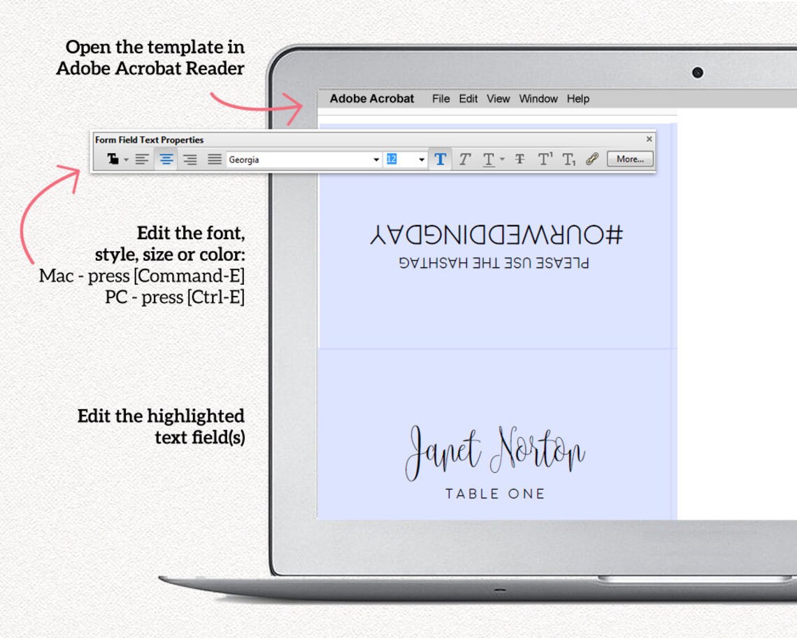 Double Sided Place Card Place Cards Place Cards Template Etsy