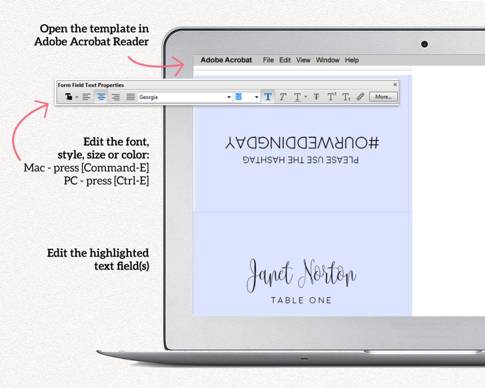 Double Sided Place Card Place Cards Place Cards Template Etsy