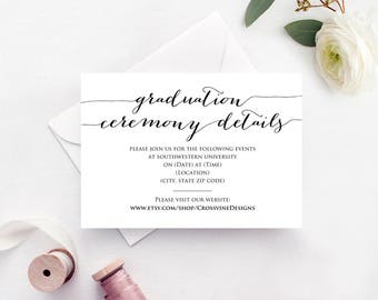 Graduation Details Card, Graduation 2019, Graduation Ceremony Invitation, Graduation Invitation, Graduation Announcement, Graduation Card