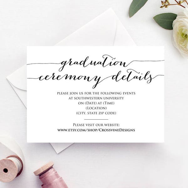 Graduation Details Card, Graduation 2019, Graduation Ceremony Invitation, Graduation Invitation, Graduation Announcement, Graduation Card