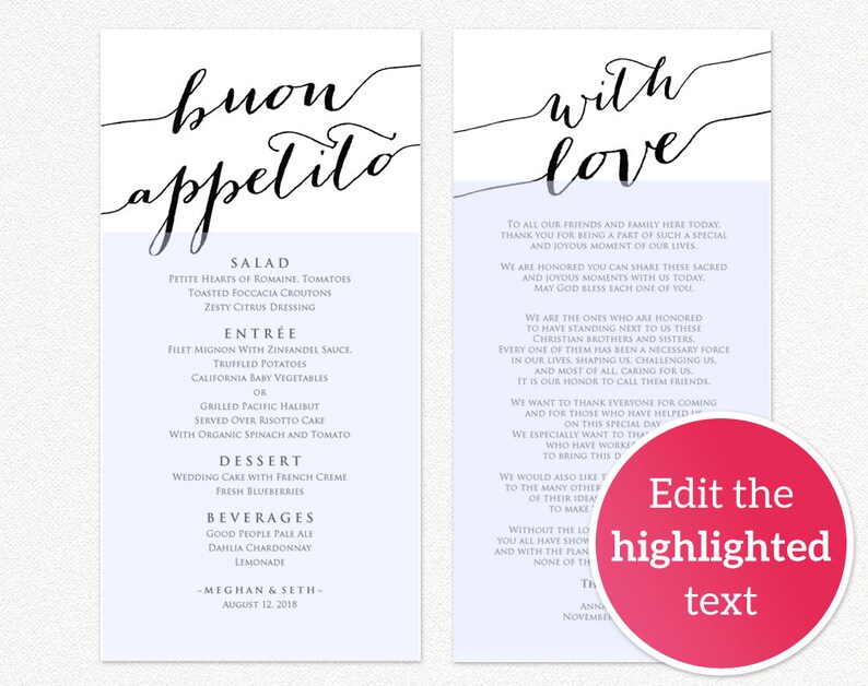 Menu Wedding Wedding Menu Cards Wedding Menu Printable Wedding Menu Template Buon Appetito Menu Template Menu Cards Wedding Menu