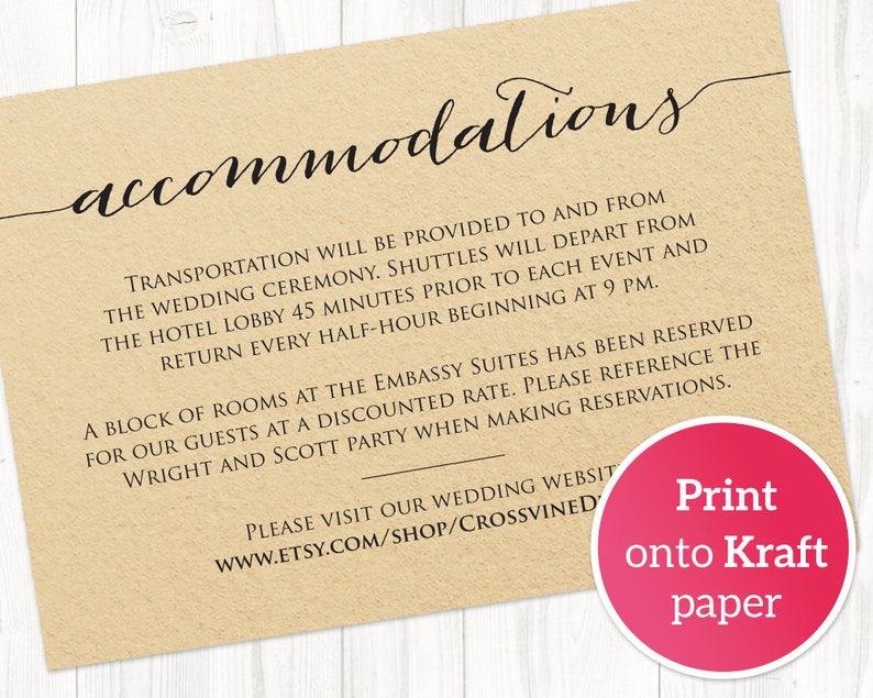 Accommodation Card Template Wedding Accommodation Card Accommodations Card Rustic Accommodation Cards Accommodations Wedding Card