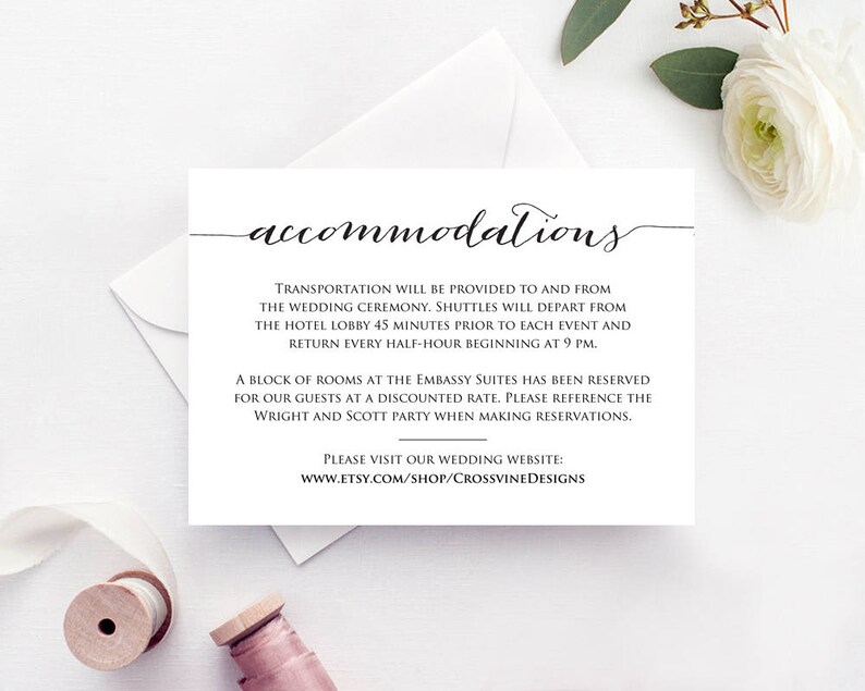 Accommodation Card Template Wedding Accommodation Card Accommodations Card Rustic Accommodation Cards Accommodations Wedding Card