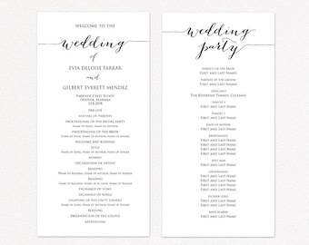 Wedding Program TWO Templates, Ceremony Program Template, DIY Wedding, Wedding Program Printable Template, Editable Program Template