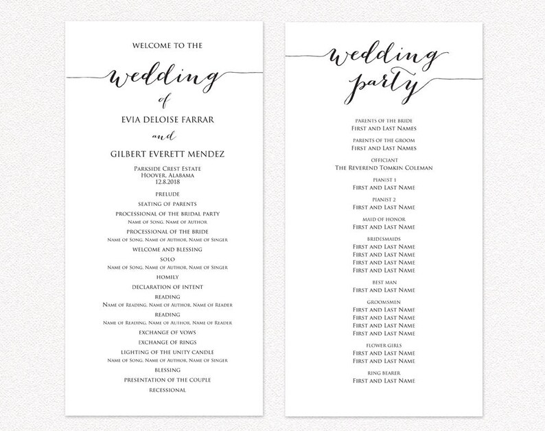 Wedding Program TWO Templates Ceremony Program Template DIY Etsy Canada