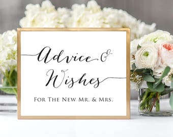 Advice And Wishes For The New Mr And Mrs, 8x10 Sign Template, DIY Sign Printable, Wedding Reception Sign, Printable Wedding Templates