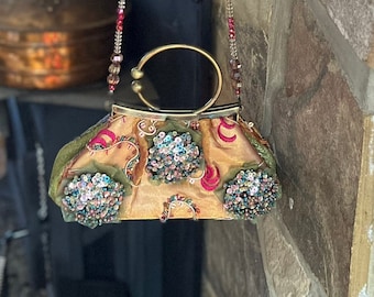 Cocktail Handbag, Beaded Embellished Mary Frances Purse, Orange and Pink