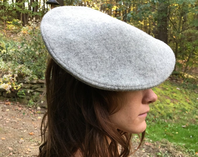 Wool Beret Grey, Unisex Vintage Hat, French Artist