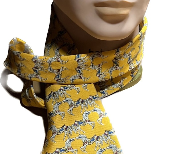 Yellow Show Horse Necktie, Silk Equestrian Tie, Gift For Him