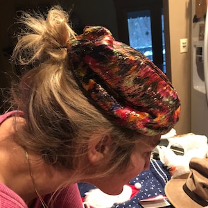 Gold Lame Pillbox Hat, Vintage Women's Hat, Psychedelic Colors Retro Fashion Hat