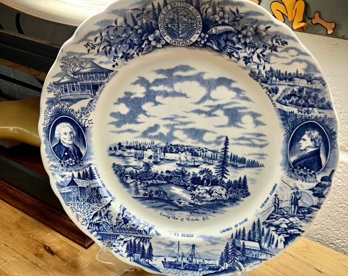 The British Columbia Plate, Canadian Historical Plate Series, Made in England - Blue and White China