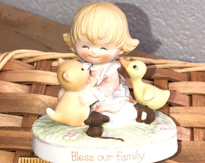 Bless This Family, George Good Collectible Figurine, Girl and Animals Statue - Housewarming Gift