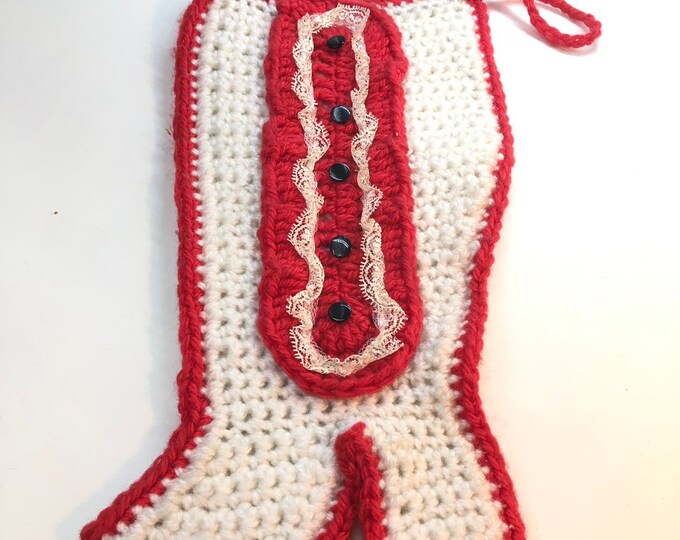 Victorian Women’s Stocking, Vintage Christmas Ladies Lace Up Boot Holiday Decoration