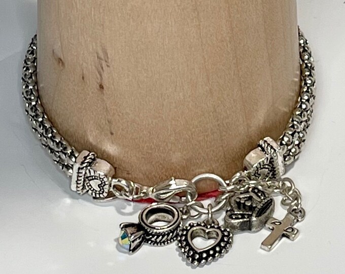 Charm Bracelet Silver Toned Metal, Heart Valentine’s Day Bracelet Gift
