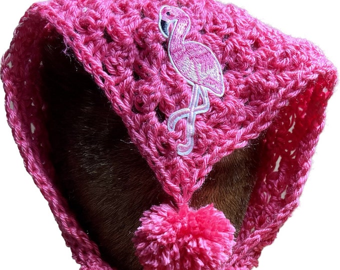 Pink Flamingo Head Scarf, Crocheted Boho Bandana, All Season Hat