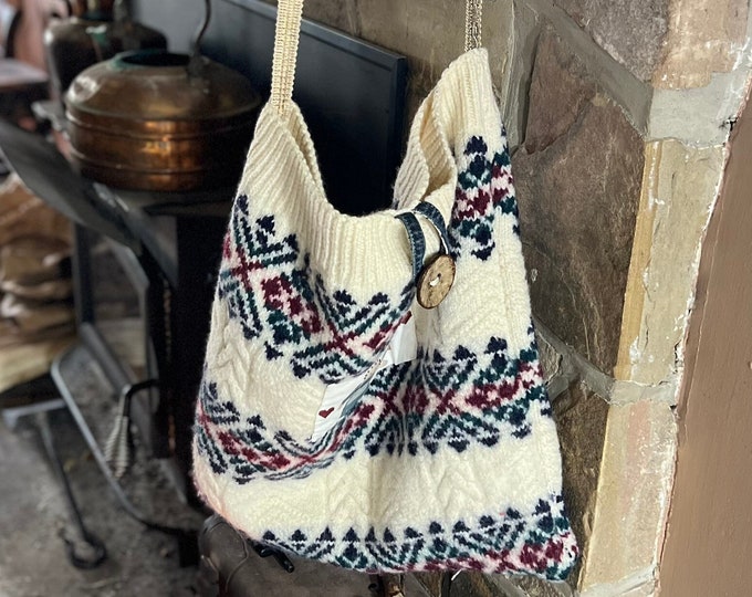 Wool Market Bag, Upcycled Large Carryall, Bohemian Purse