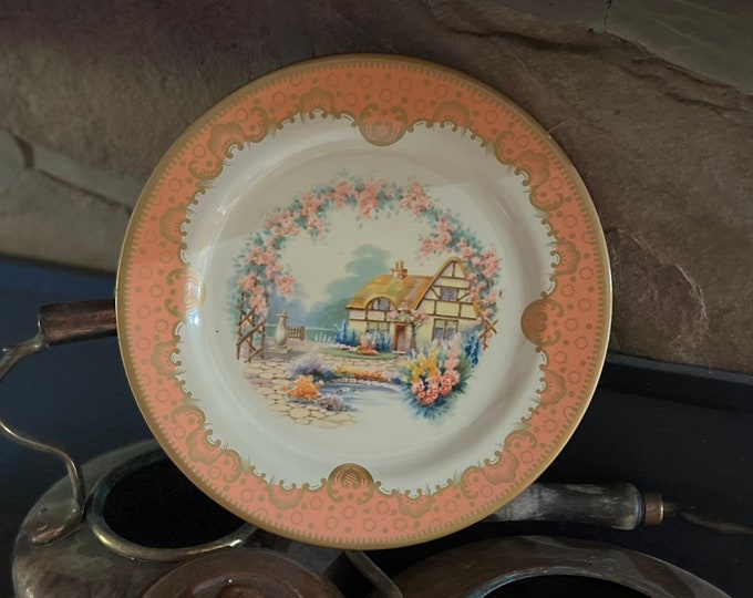 Cottage Scene Tray, Barat Ware Made In England, Metal Plate