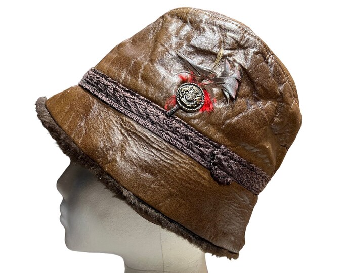 Brown Leather Trapper Hat, North King Trooper Cap, J J Seifter Unisex Octoberfest