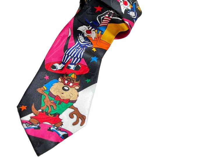 Looney Tunes Necktie, Bugs Bunny Gang Tie, Vintage Cartoon Characters