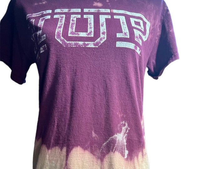 Tie Dye College Tee Shirt, IUP Unisex Maroon T, Reverse Dye Distressed