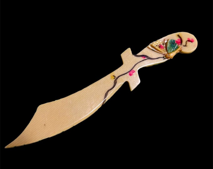 Decorative Sword Letter Opener, Vintage Celluloid Asian Office Decoration, Collectible