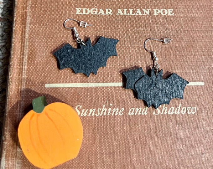 Halloween Bat Earrings, October Holiday Gothic Costume Jewelry