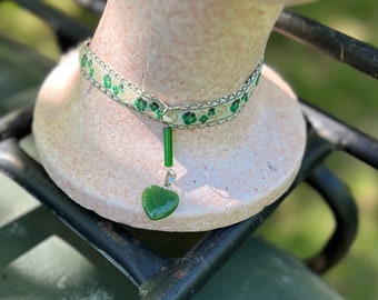 Green Heart Choker Necklace, Saint Patrick’s Day Costume Jewelry, Shamrocks
