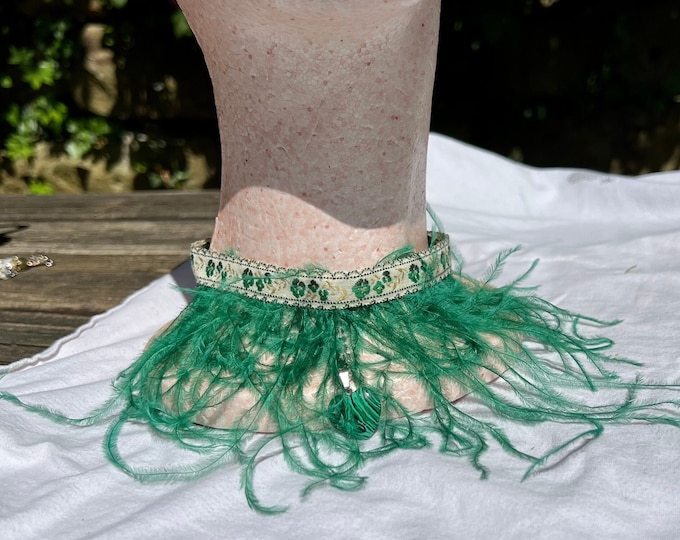 Green Choker Necklace, Feather Heart Costume Jewelry, Saint Patrick’s Day