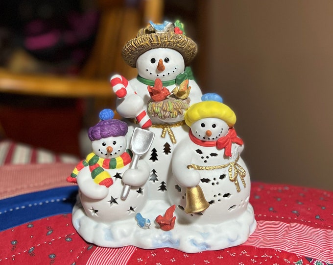 Snowman Family Candle Holder, Votive Tea Light Winter Decoration, Hostess gift