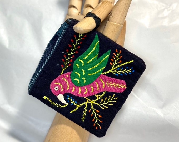 Parrot Change Purse, Bird Coin Bag, Appliqué Money Holder