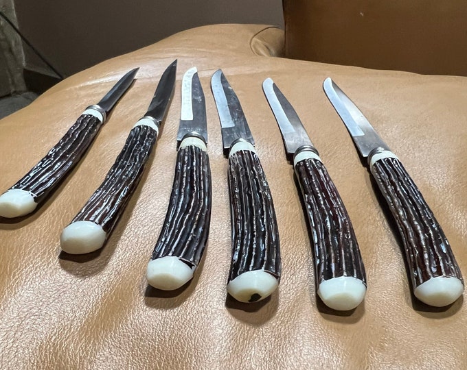 Knife Set, Faux Wood Knives, Retro Steak Knives