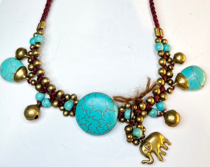 Elephant Ankle Bracelet, Boho Turquoise Colored Ankle Bracelet, Bohemian Bell Beads ankle bracelet