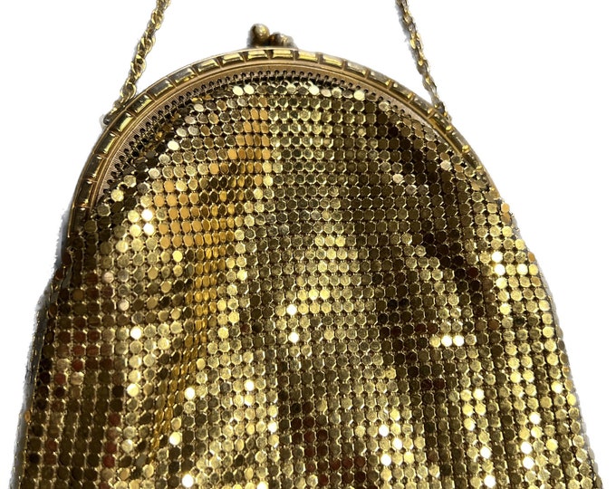 Gold Toned Metal Mesh Handbag, Retro Cocktail Pary Purse, Vintage Bag