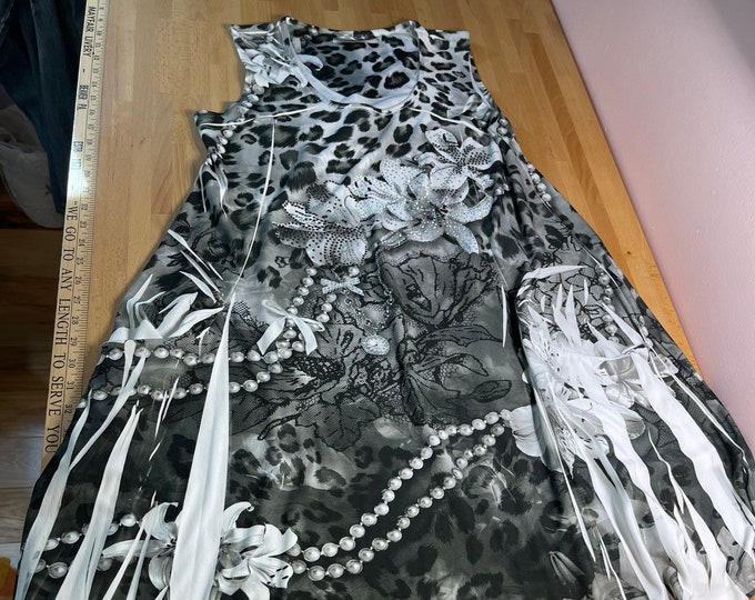 Summer Dress, Leopard Pearl Print Cover Up, Flouncy Flower Black and White Pattern