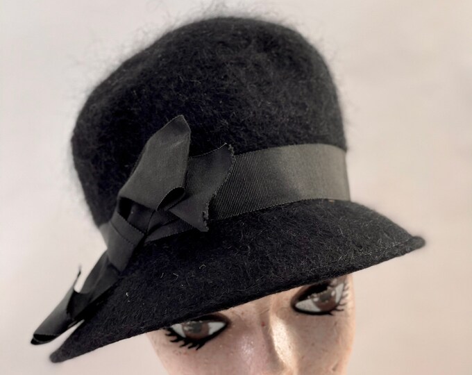 Black Women’s Formal Hat, Wool Fashion Hat, Shagfelt Mourning Hat