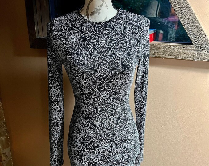 Sparkle Party Dress, Black Silver Star Body Con Dress, Low Open Back Fashion