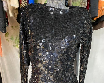 Black sequins costume party dress, retro sparkle mini play dress, winter formal party dress