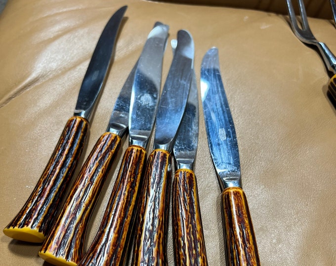 Retro Faux Wood Handle Knives, Faux Log Knife Set, Rustic Kitchen