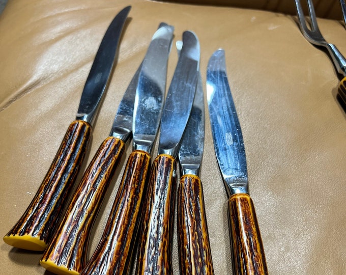 Retro Faux Wood Handle Knives, Faux Log Knife Set, Rustic Kitchen