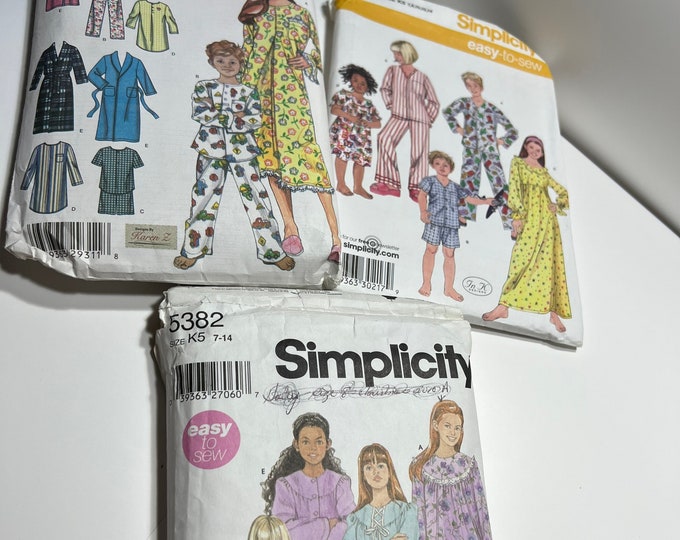 Children’s Pajama Sewing Patterns, Unisex Pj Sew At Home Pattern, Simplicity Kids