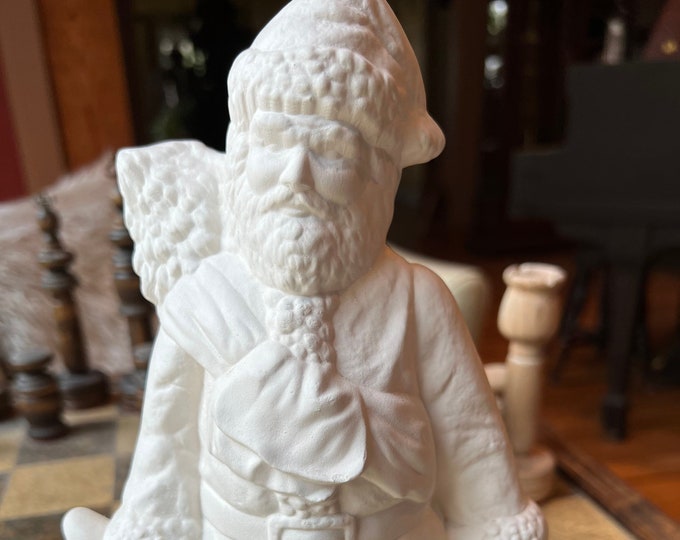 Santa Claus Bisque Ceramic Figurine, Old Fashioned Christmas Statue to Paint