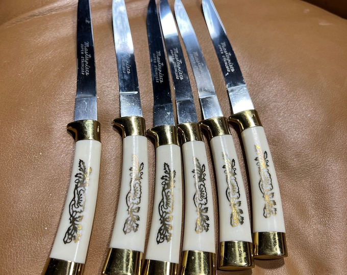Gold Knife Set, Mid Century Modern Kitchen, Retro Formal Steak Knives