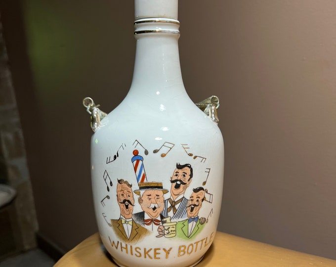 Whiskey Bottle Vintage Decanter, Collectible Barbershop Quartet Barware, Bar Display