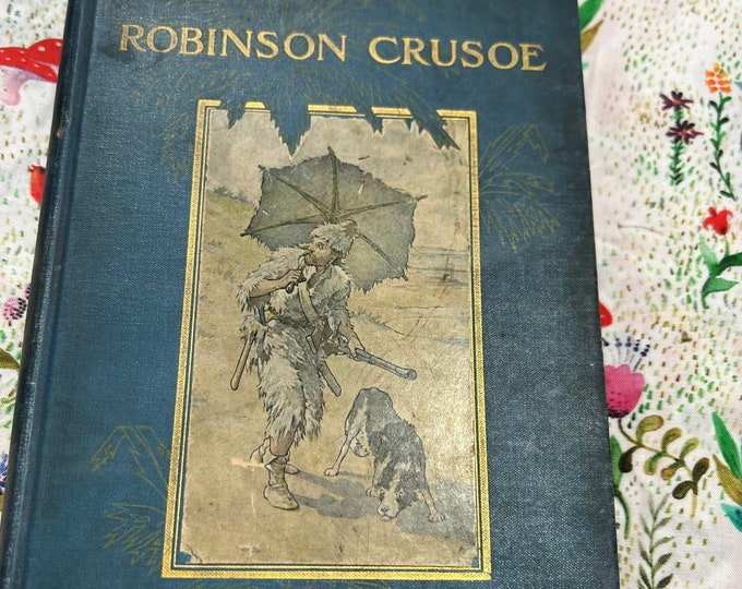 Robinson Crusoe Hardback Book, Daniel Defoe Vintage Classic Novel, Illustrated Literary Fiction