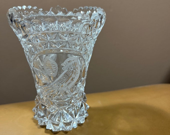 Crystal Vase, Bird Flower Vase, Cut Glass Clear Vase Etsy