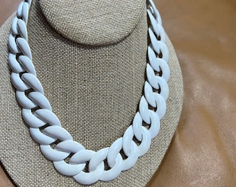 White Chain Link Necklace, Monet Costume Jewelry, Statement Necklace